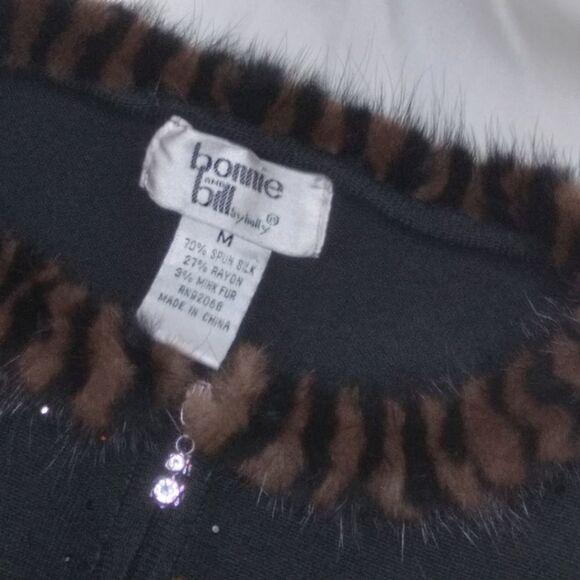 Vintage BONNIE and BILL MINK Trim SILK Blend SWEATER Black Long Sleeve SIZE M - Picture 6 of 10